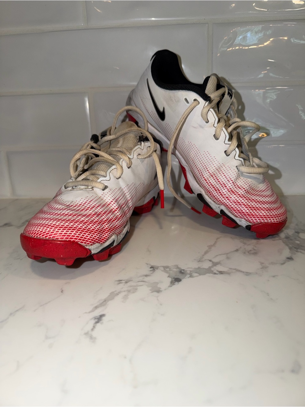 Nike Kids Vapor White and Red Football Cleats